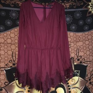 Kendall & Kylie Burgundy Long Sleeve Lace Romper